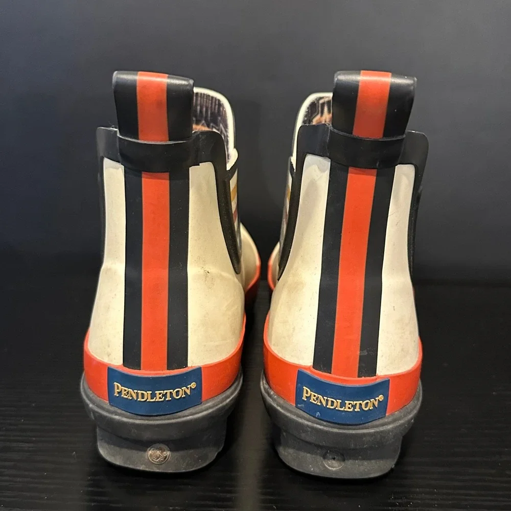 Pendleton Glacier National Park Rain Boots White Orange Stripe Chelsea Womens‎ 7
